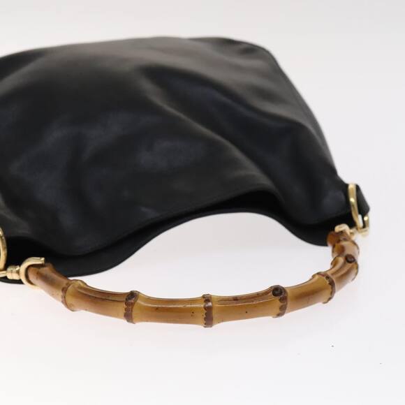 GUCCI Bamboo Hand Bag Leather Black Gold 001 1705 001 1705 - Picture 7 of 16